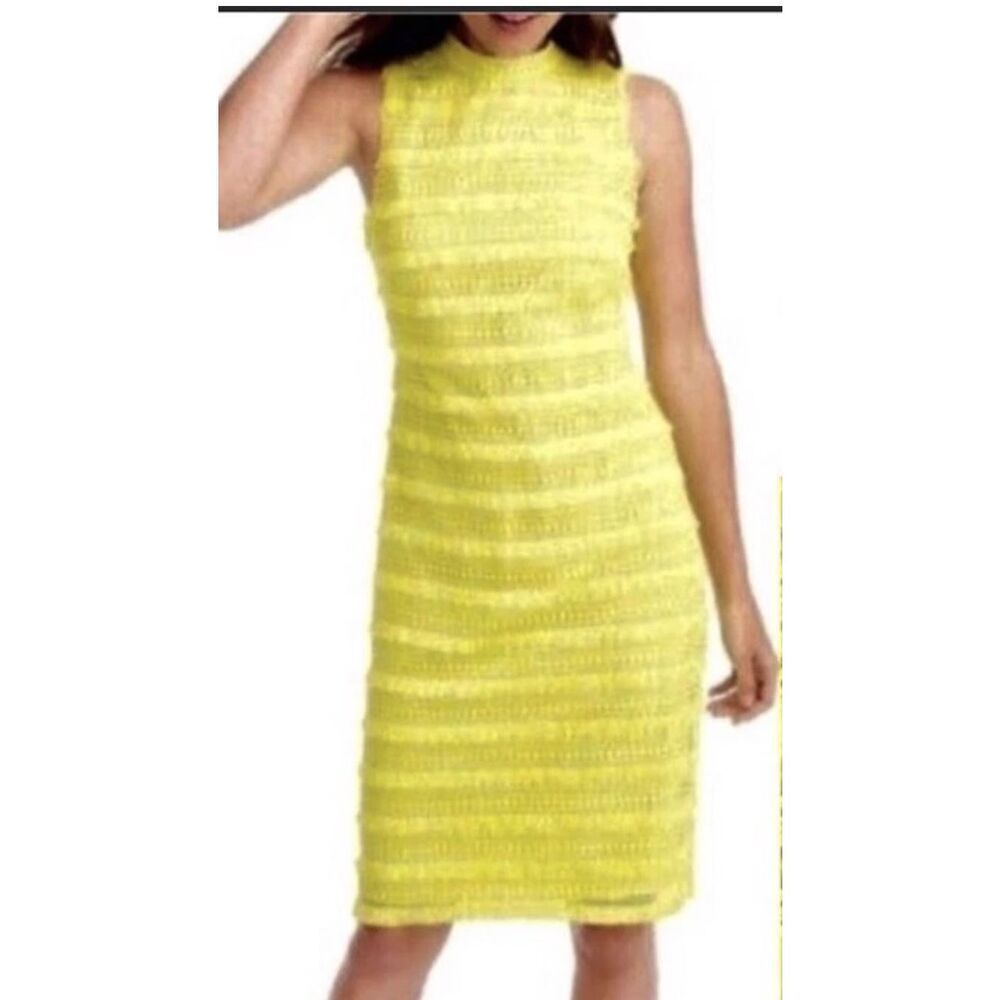 J Crew NWT Yellow Fringe Tiered Lace Sheath Sleeveless Dress size 10 or medium